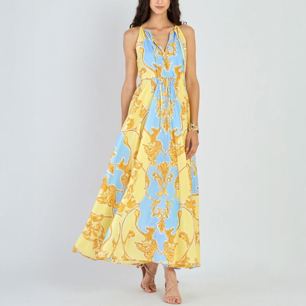 Beyond by Vera Marina Sirens Sky Cotton Maxi Dress NWT NEW Size XS